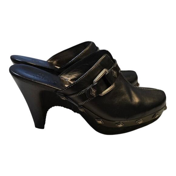 Cole Haan Black Leather Stud Slip On Wedge Clogs Mules Women's SIZE 7.5 B‎ - Picture 4 of 13